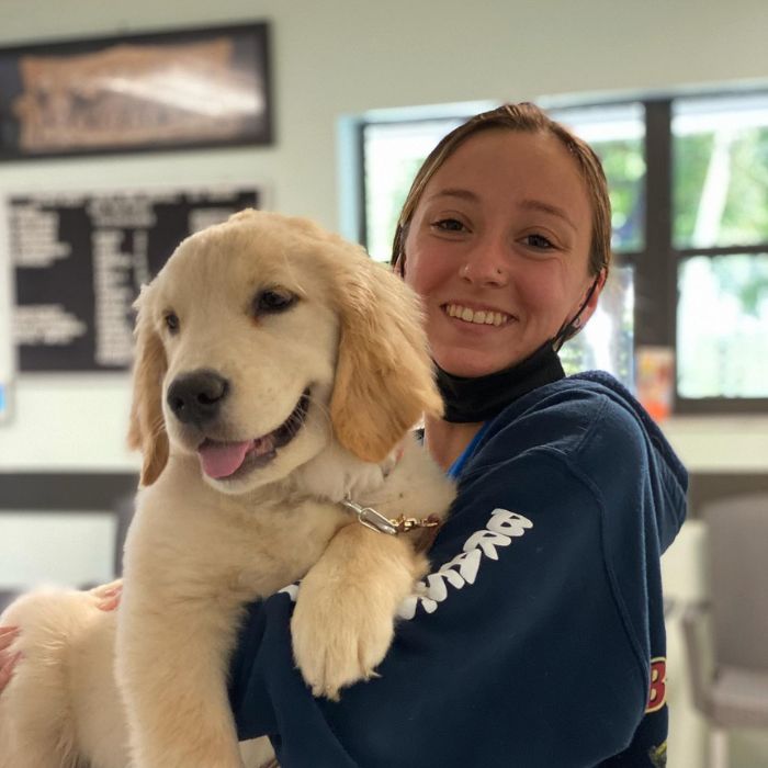 Palms West Veterinary Hospital team with puppy